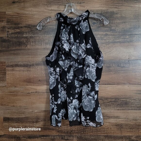 Vtg iz Byer Floral Ruffle Chiffon Top Size L Tie Neck Ethereal Whimsy Feminine - Picture 1 of 12